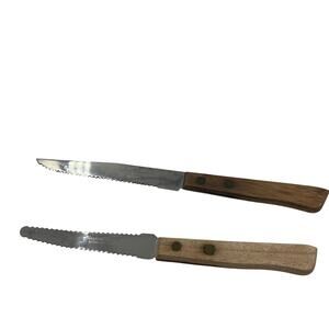 Vtg Hanford Forge Stainless Blade Serrated Tomato Fruit Slicer Knife Wood Handle